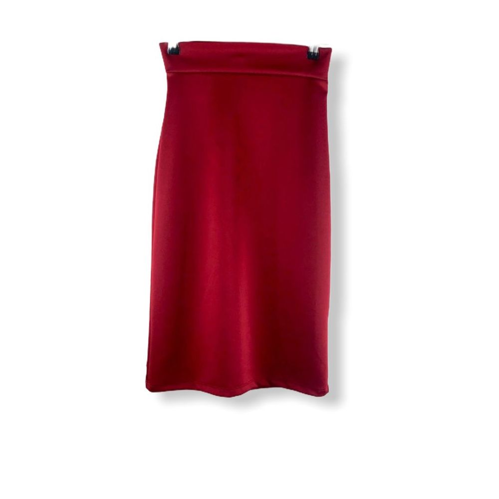 Popana Solid Pencil Skirt Red Burgundy Size S